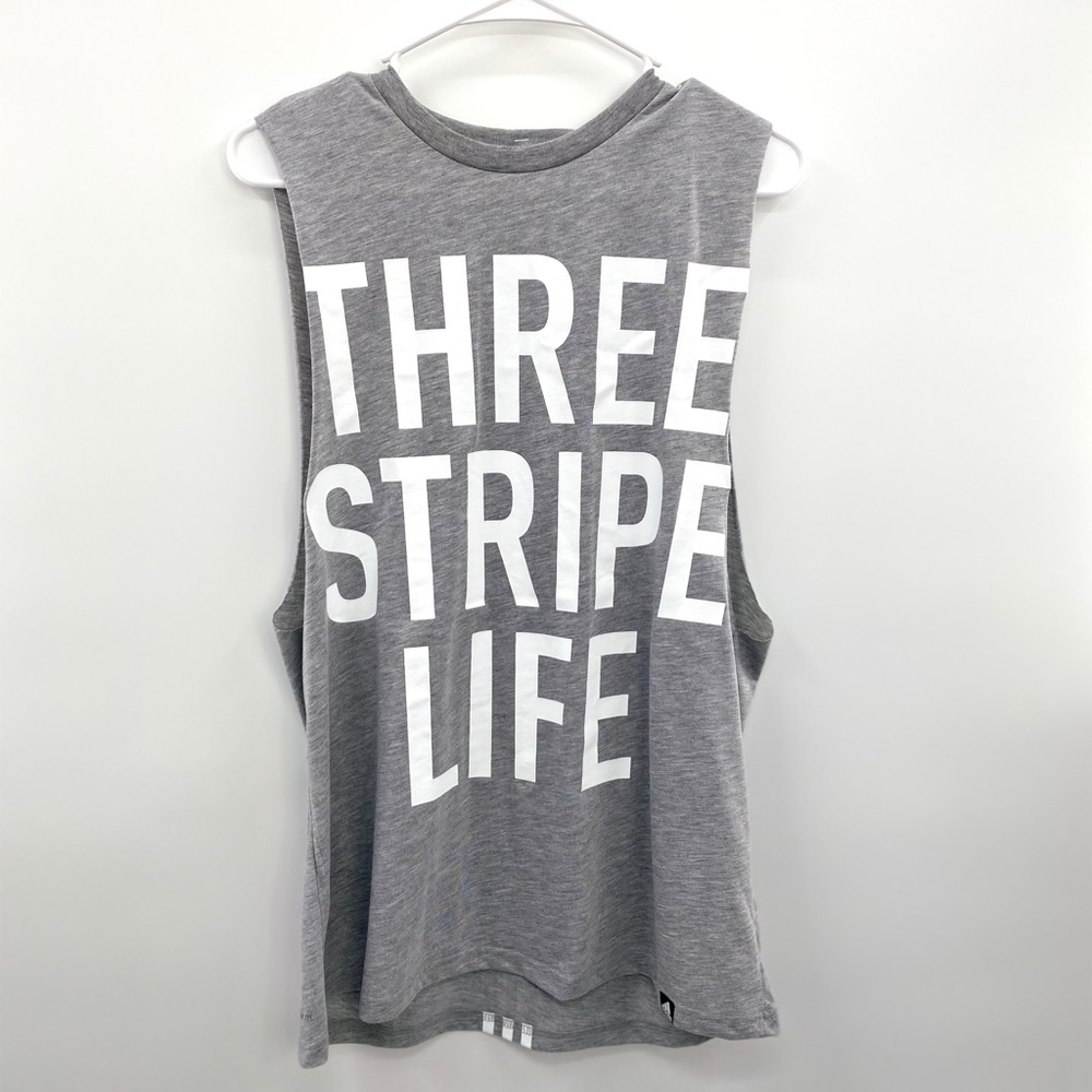 Adidas 3SL  Stripe Life Muscle Tee ‘Slate/White’ Woman’s Size Large